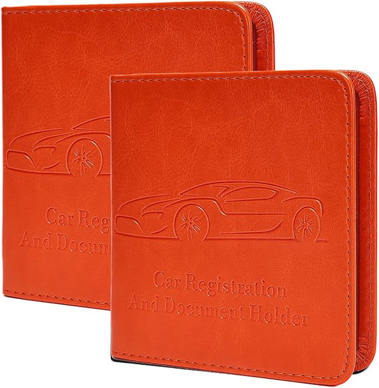 2-Pack Registration and Insurance Card Holder, Vehicle Glove Box Car Organizer with Magnetic Closure, Interior Car Accessories for Documents, Cards, License Storage, Orange