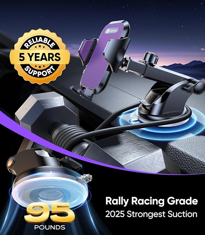 VICSEED Purple Phone Holders for Your Car [Upgraded True Military-Grade Strongest Suction] Cell Phone Mount for Car Dashboard Windshield Vent Truck Boat Stand Adjustable for iPhone Android
