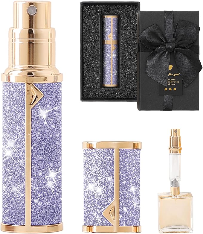 Travel Perfume Bottle Refillable, Sparkle Perfume Atomizer Leak-Proof Portable 5ML Mini Empty Atomizer Sprayer Bottle for Traveling and Outgoing (Purple, 5ML)