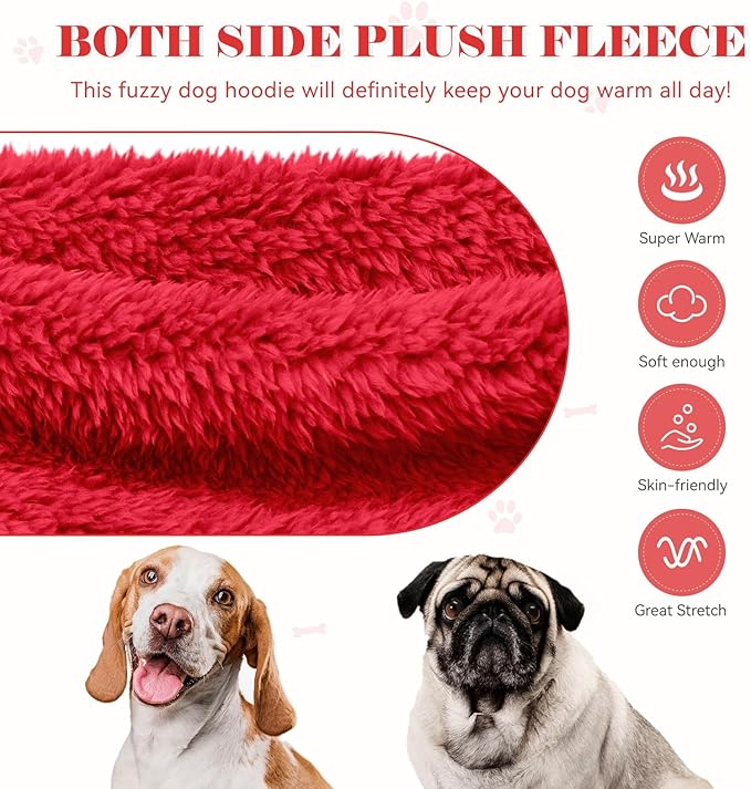 Fuzzy Dog Sweaters for Large Dogs Soft Double-Sided Plush Fleece Pet Sweater Clothes Pet Coats Dog Hoodie Sherpa Hooded Sweatshirt(Red-L)