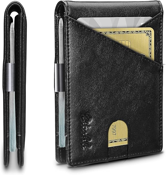Zitahli Wallet for Men - with Money Clip Slim Leather Slots Credit Card Holder RFID Blocking Bifold Minimalist Wallets with Gift Box
