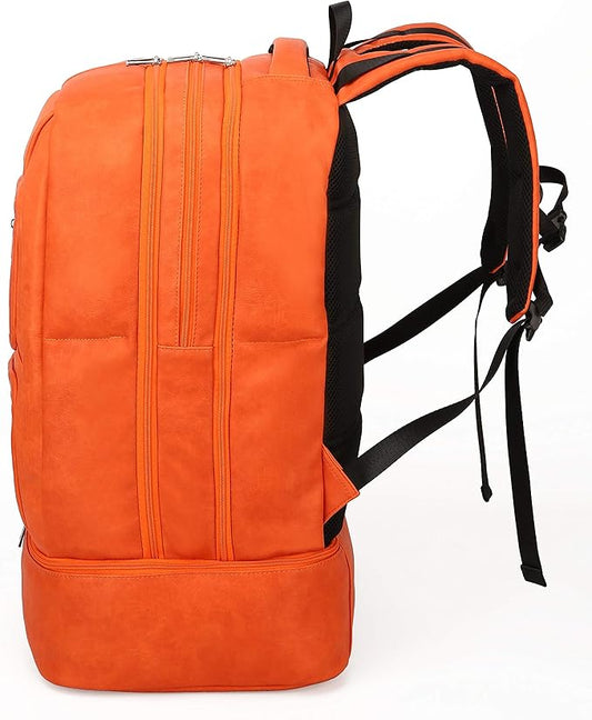 Sole Premise Leather Bag for Multi-functional Travel Carry-on with Shoe, Laptop and Clothes Compartments for Men & Women (Orange)