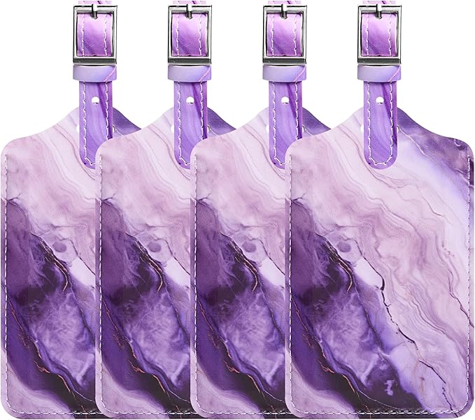 4 Pack Luggage Tag for Suitcases TSA Approved, Leather Suitcase Tags Identifiers, Cute Bag Name Travel Tags ID Labels for Women Men Cruise Airport Luggage Travel Essentials by Sodsay