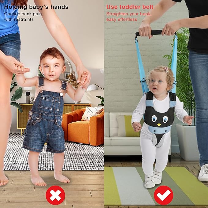 IULONEE Baby Walking Harness Breathable Handheld Kids Toddler Helper Assistant Adjustable Infant Walker Help Baby Walk Stand Up Child Learning Belt for 8-24 Month Old Babies Activity (Blue)