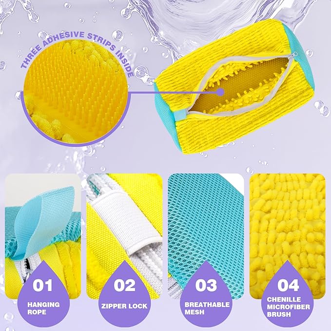 Shoe Washing Machine Bag Deep Clean 2pc Reusable Shoe Cleaning Bags Laundry Shoe Bag for Washer and Dryer Includes 2 Storage Dust Bags for Sneaker Tennis Shoes With Self-locking Zipper Yellow