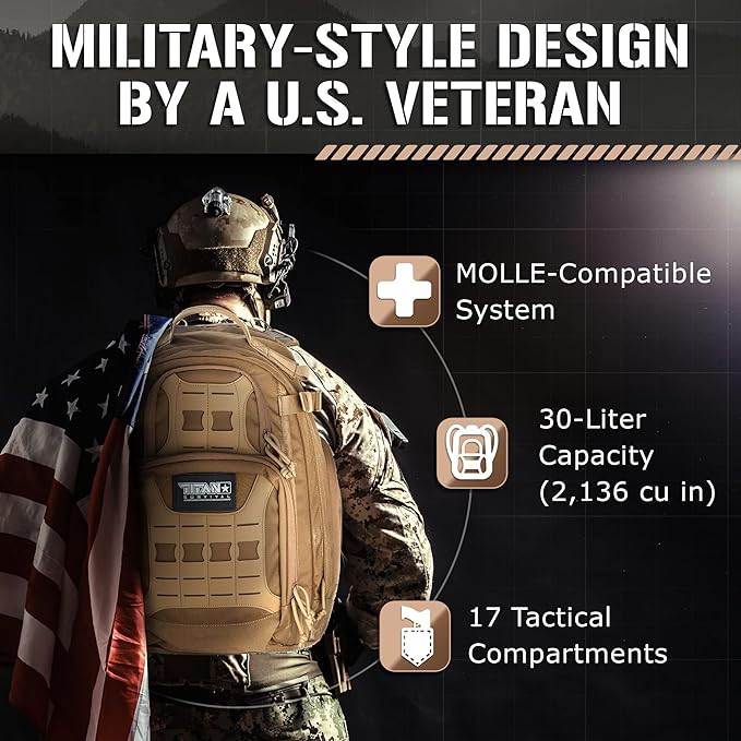 35L Survival Backpack for Men - Military Tactical Waterproof Backpack for Hiking, Fishing, Hunting, Camping, and Laptops