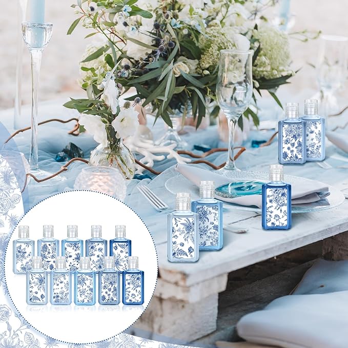 50 Pcs Blue and White Flower Mini Hand Sanitizer Bulk Thank You Gift Favors Small Hand Sanitizer for Guest 1fl oz Travel Size Hand Soap Gift for Wedding and Baby Shower Supplies