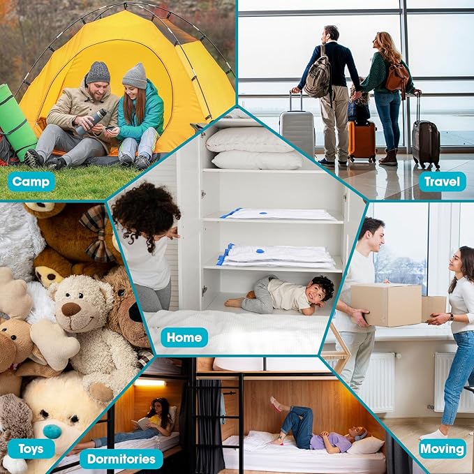 25 Pack Vacuum Storage Bags with Electric Pump, 5Jumbo/ 5Large/ 5Medium/ 5Small/ 5Roll Compression Space Saver Vacuum Seal Bags for Clothing Travel Luggage Comforters Blankets Pillows Bedding