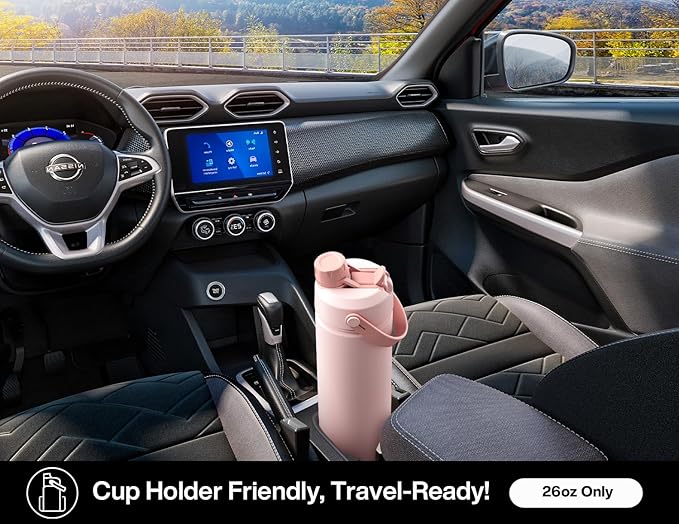 POWCAN 26 oz Insulated Water Bottle with 2-in-1 Straw and Spout Lid, Keep Cold 24H, Leak-Proof, Fits in Car Cup Holder, Stainless Steel Water Bottle for Sports, Travel, Gym, and School (Obsidian)