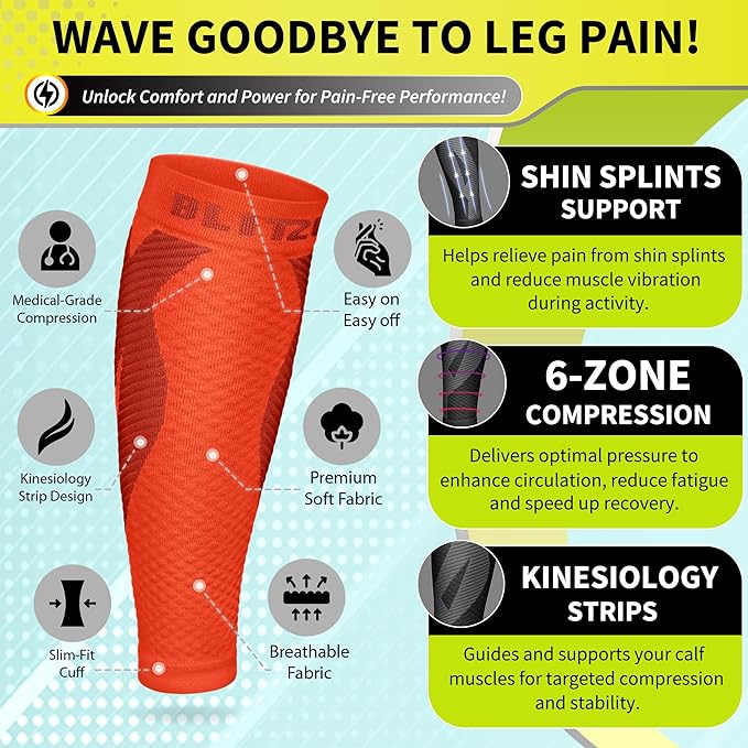 BLITZU Calf Compression Sleeve for Men & Women Footless Compression Socks Support Runners Leg Sleeve Shin Splints Pain Relief
