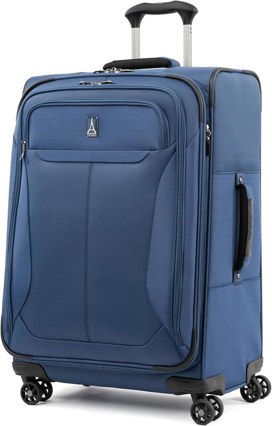 Travelpro Tourlite Softside 25" Expandable Luggage with 4 Spinner Wheels, Lightweight Suitcase, Checked Medium, Blue
