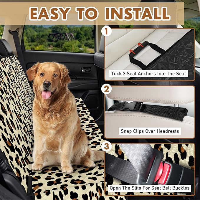 Backseat Cover for Dogs, Waterproof and Non-Slip Pet Bench Seat Covers, Car Seat Protector for Back Seat, Universal Size Rear Car Seat Cover Fits Cars, Trucks and SUVs, L-Leopard&Black