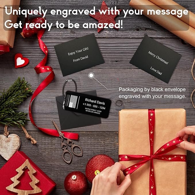 Personalized Luggage Tags for Suitcases 4 Pack - Stainless Steel Custom Luggage Tags for Backpacks & Bags, Sturdy, Waterproof & Heavy Duty (Black / 3" x 1.25")