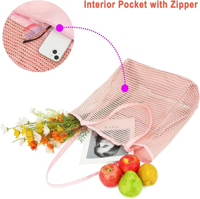 Mesh Beach Bag for Women, Casual Hobo Bags Large Beach Tote for Pool Travel Cruise Vacation Essentials