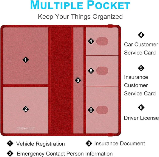 Wisdompro Car Document Holder Organiser, PU Leather Vehicle Insurance and Registration Holders Wallet Case for ID Card, Driving Licence, Key Contact Information Cards