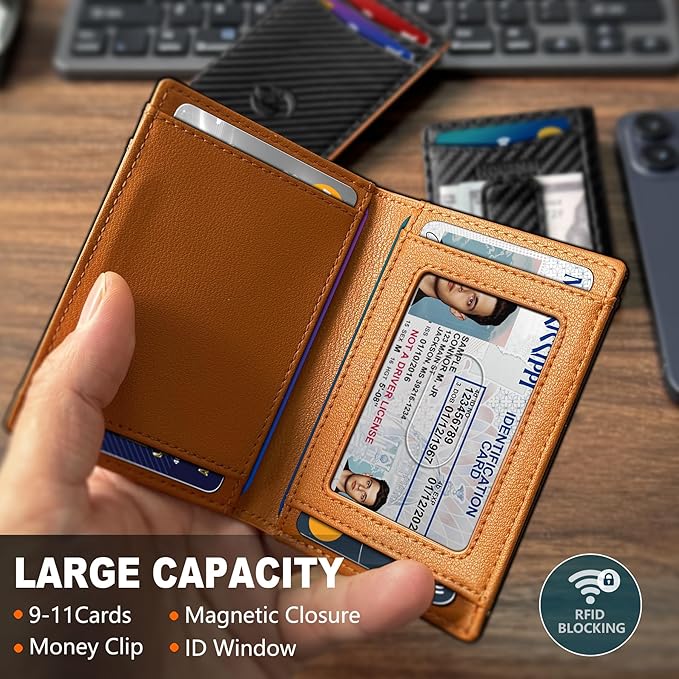 Housmai Magnetic Closure Slim Wallet with Money Clip Gift Boxed,Genuine Leather Front Pocket Wallet for Men, 3.9"x 2.9", RFID Blocking