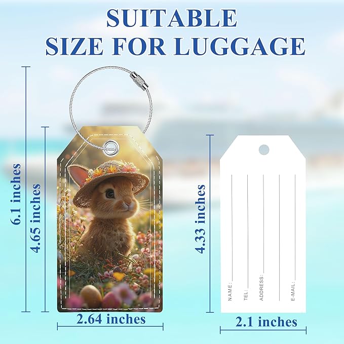 Luggage Tag, Personalized Luggage Tags for Suitcases Cute Bag Tags for Backpacks Handbag School Instrument with Name ID Label Travel Essentials, Unique Fun Baggage Tags 2 Pack, Rabbit