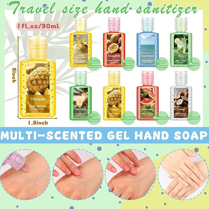 Frienda 24 Pack Summer Mini Hand Sanitizer Bulk Travel Size Perfume Gel Hand Sanitizer Scented Variety 1 Fl oz Pocket Portable for Guest Christmas Stocking Stuffers Nurse Coworker Teacher Office Gifts