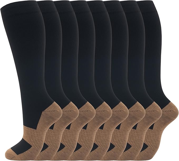 Compression Socks for Women Men Circulation Knee High 8 Pairs for Nurses, Running, Travel, Athletic