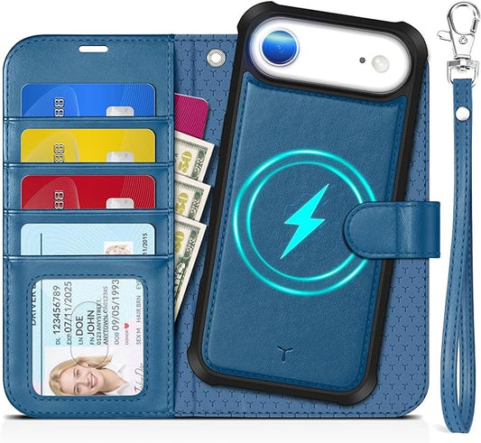 TUCCH Detachable Case Wallet for iPhone Air (6.5") 2025, Wrist Strap | 4 Card Slots RFID Blocking | Wireless Charging | Stand | 2-in-1 Magnetic | PU Leather | Shockproof Folio Cover | Light Blue