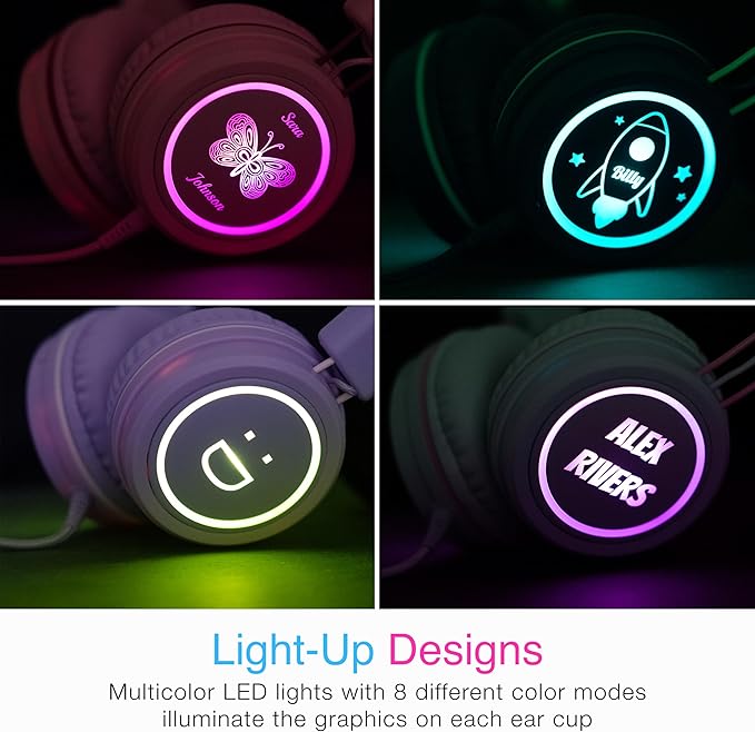 MEE audio KidJamz KJ55 Personalized USB-C Safe Listening Wired Headphones for Kids with Custom LED-Backlit Design, Volume Limiter, & Microphone for iPhone 15, iPad, & USB Type C Devices (Mint)