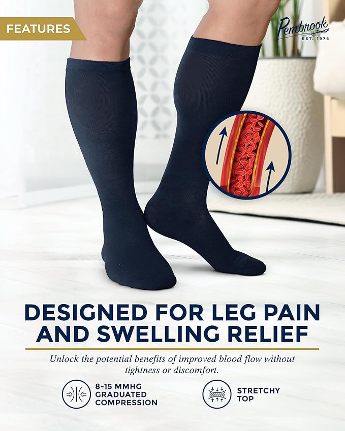 Pembrook Light Compression Socks for Men - 6 Pairs | 8-15 mmHg Graduated Compression Socks for Men 9-12 | Support Socks