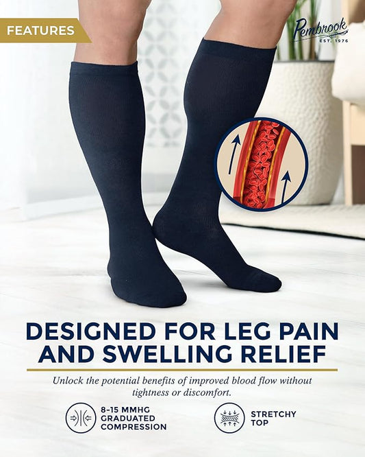 Pembrook Light Compression Socks for Men - 6 Pairs | 8-15 mmHg Graduated Compression Socks for Men 9-12 | Support Socks