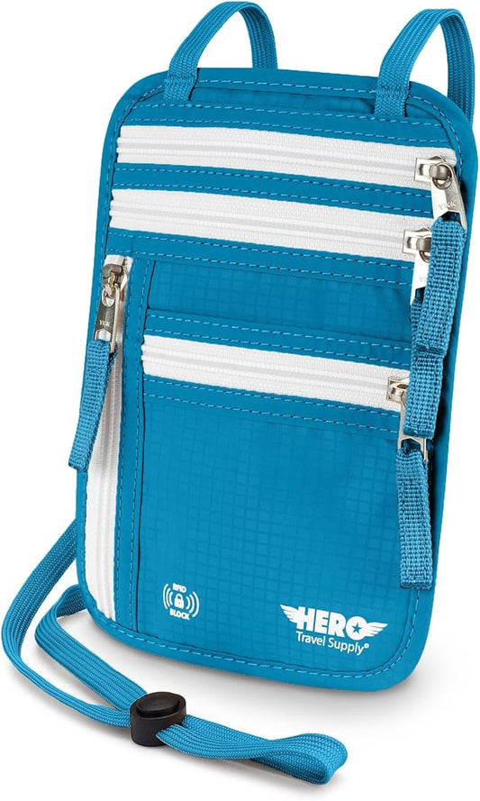HERO Neck Wallet, RFID Blocking Passport Holder, Easy to Conceal Pouch