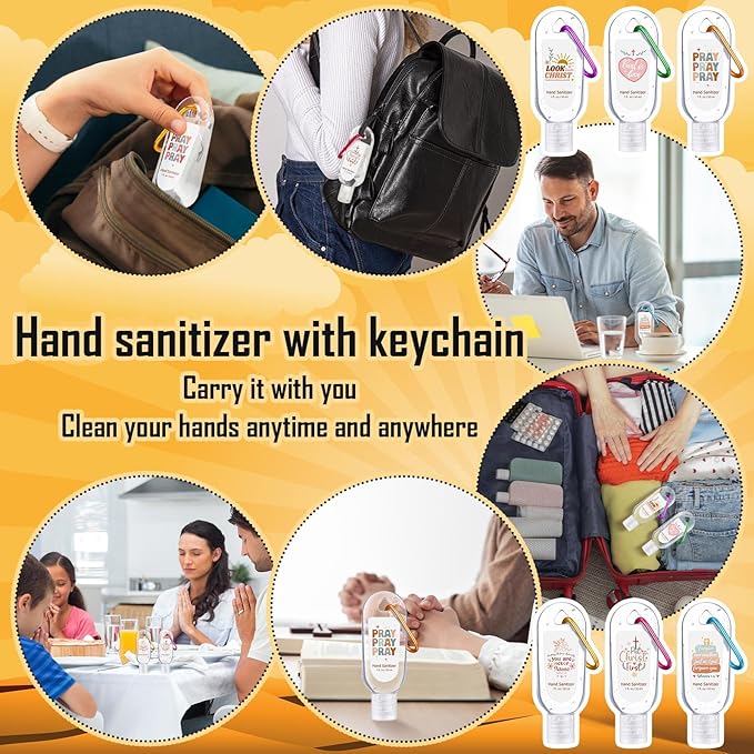 24 Pack Christian Hand Sanitizer Keychains Bible Verse Mini Hand Sanitizer Keychains Bulk Travel Size Religious Christian Gift for Women Teacher Coworker Wedding Church Christmas party Favors