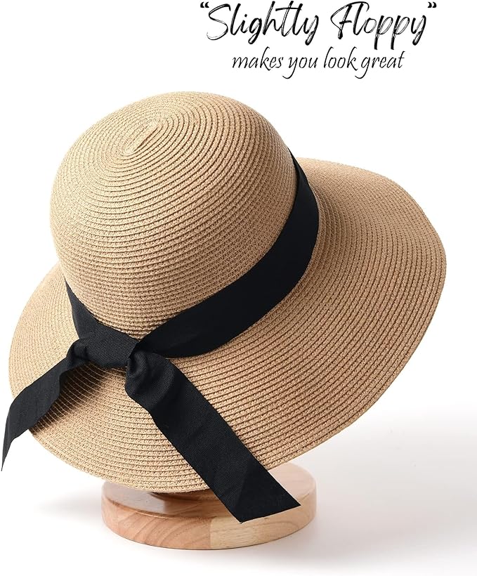 FURTALK Womens Beach Sun Straw Hat UV UPF 80+ Travel Foldable Brim Summer UV Hat