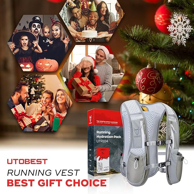 Running Vest, 5L Hydration Vest Lightweight, Breathable and Sweatproof Running Backpack, Adjustable Running Hydration Vest for Trail Running Marathon Race Jogging Cycling