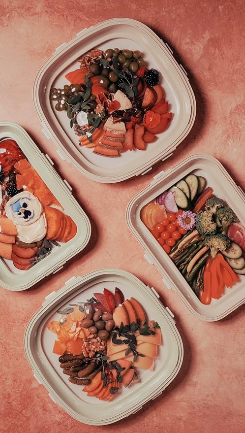 Crudités | Portable Snack Tray | Rectangle 2-Pack | Sage Green | Reversible Stretch Lid Food Containers | BPA-Free, Freezer & Dishwasher Safe | Meal-Prep, Charcuterie, Salads, Picnic, Travel