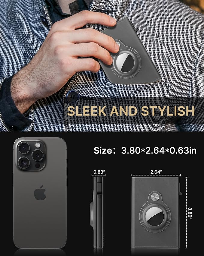 typecase Mens Wallet Card Holder for AirTag: Leather Smart Wallet for Men Compatible with Apple Air Tag, RFID Blocking, Slim, Minimalist - 14 Card Capacity | ID Window | Cash Slot (Grey)