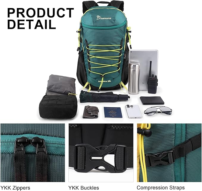 MOUNTAINTOP Hiking Backpack,30L Camping Backpack, Men Women Hiking Daypack Lightweight Travel Backpack for Climbing(Deep Green)