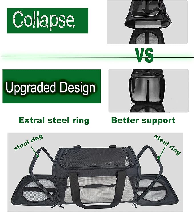 Soft-Sided Pet Carrier for Cats Small Dogs of 15 Lbs Medium Black