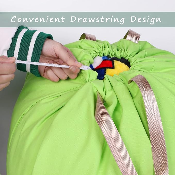 Cotton Canvas Laundry Bag with Handles & Drawstring Straps, Heavy Duty Extra Large Laundry Bags for Laundromat and Household, 25.5x34 Inch, Green