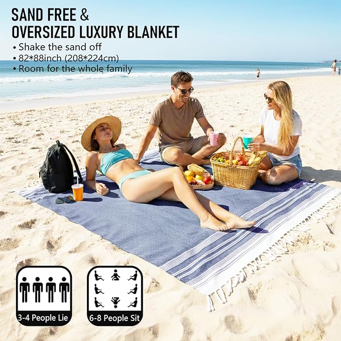 Oversized Turkish Beach Towel Blanket Cotton Giant XL Sandproof Towels Huge Linen XXL Extra Large Big Throw Quilt Blankets for Adults Cloud Travel Camping Glamping Accessories Essentials