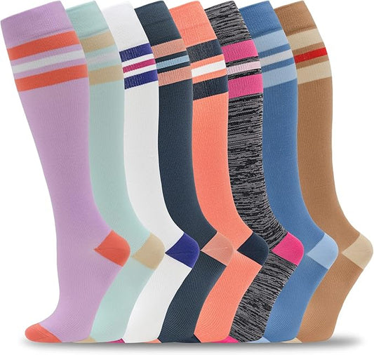 fenglaoda 8 Pairs Compression Socks for Men & Women 20-30 mmHg Knee High Nurse Pregnant Running Medical and Travel Athletic