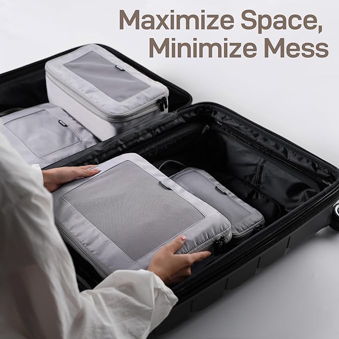 EPICKA TripCozy Compression Packing Cubes - 6 Set Durable Travel Organizer Bags with Mesh Top, Expandable Travel Accessories for Carry on, Luggage, Suitcase, Backpack (Light Grey)