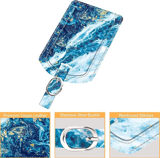 FINTIE 2 Pack Luggage Tags, Leather Name ID Labels with Privacy Cover for Travel Bag Suitcase, Theme - Sandy Wave