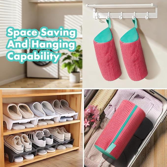 Shoe Washing Machine Bag, Laundry Shoe Bag for Washer and Dryer, Reusable Microfiber Shoe Cleaning Bag with Durable Zipper for Tennis Shoes, Sneakers, Running Shoes, Pink and Green, 1 Piece