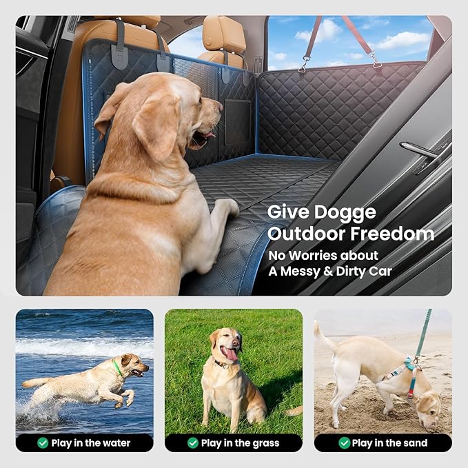 REEVAA Dog Car Seat Cover for Back Seat, Hard Bottom Dog Hammock, Pet Bed Extender for 2-4 Large/Medium Dogs, Waterproof Seat Protector, Universal L Size Fits for SUV Medium Truck, Black