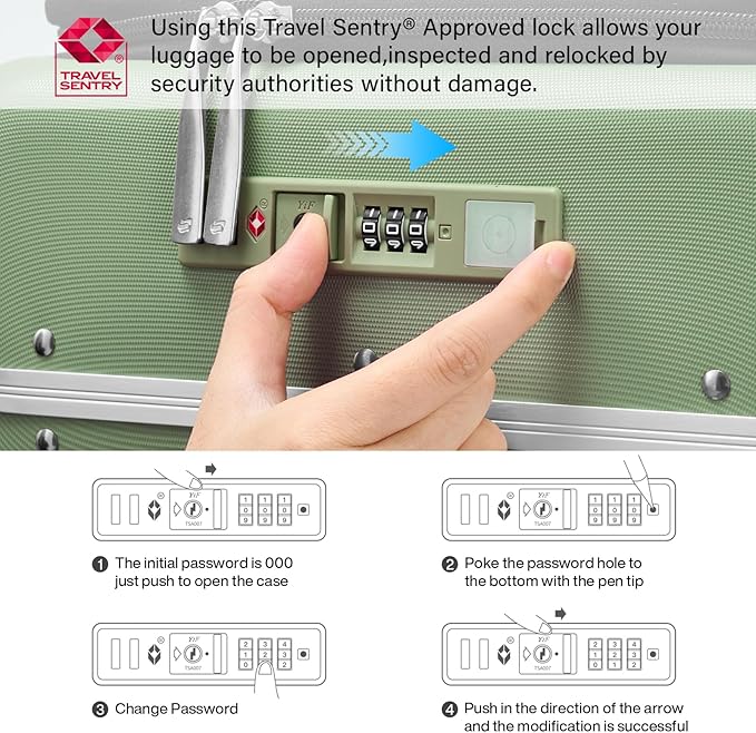 Hanke 28 Inch Luggage with Cup Holder and Charge,Top Opening Hard Shell Suitcases with Wheels and Dividers,Aluminum Frame Trunk Luggage Extra Large Suitcase with Lock for Travel，Bamboo Green