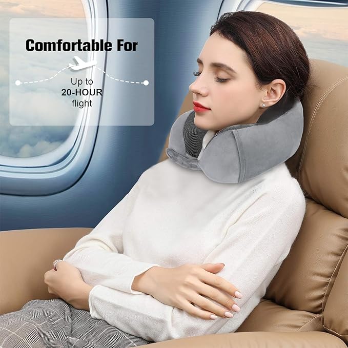 Neck Pillow for Traveling, Travel Pillows for Airplanes,100% Pure Memory Foam Travel Neck Pillow, Adjustable Flight Pillow, Portable Plane Accessories with Eye Mask, Earplugs, Carry Bag