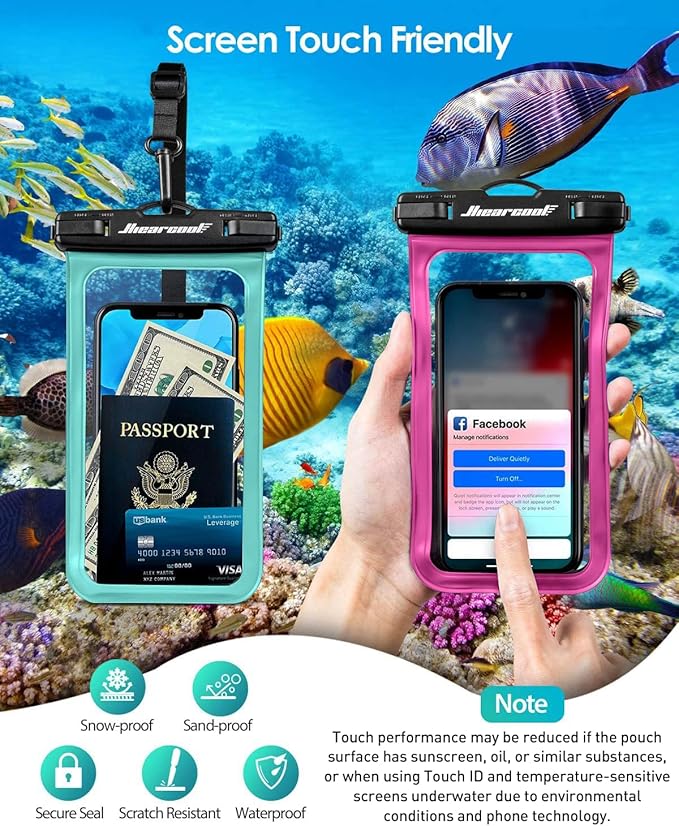 Hiearcool Waterproof Phone Pouch,Waterproof Phone Case for iPhone 17 16 15 14 13 Pro Max,IPX8 Phone Waterproof Pouch for Beach Cruise Ship Travel Essentials Green&Bright Red-2Pack