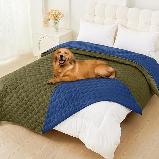 Smiry Waterproof Dog Bed Cover Blanket, Soft Reversible Pet Blanket, Washable Leakproof Cats Dogs Couch Cover for Sofa, Couch, Furniture, Plaid (82x120 Inch, Green/Navy)