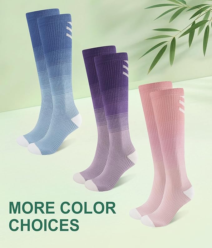 JODUCE 3 Pairs Compression Socks for Women, Bamboo Viscose 15-25 mmHg Knee High Support Socks for Pregnant Nurses Travel