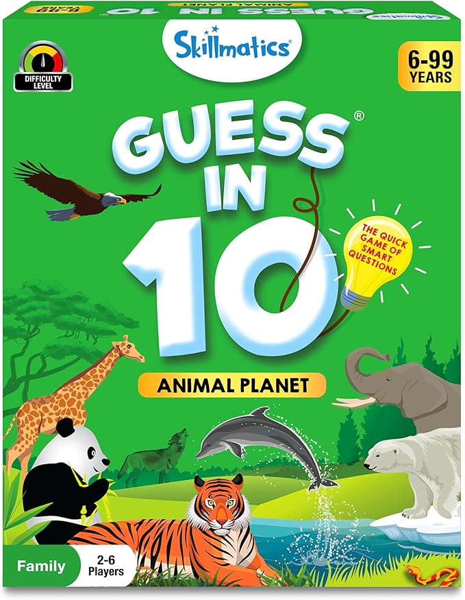 Skillmatics Guess in 10 Animal Planet, Trivia Card Games, Christmas Stocking Stuffers Perfect for Boys, Girls, Kids, Teens, Adults Who Love Animals, Travel Games, Gifts for Ages 6, 7, 8, 9, 10, and Up