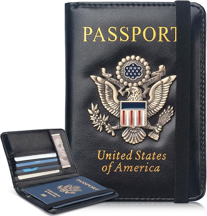 Coowayze Passport Holder Cover for Women Men, Leather US Passport Wallet Case with Vaccine Card Slot for Travel, RFID Passport Book Cover Travel Document Organizer Carrier