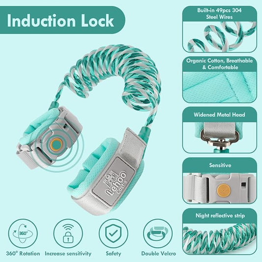 Lehoo Castle Anti Lost Wrist Link, Kid Harness with Induction Lock, Safety Wrist Leash for Toddlers, Safety Harness for Kids, Backpack Leash for Kids (Green)